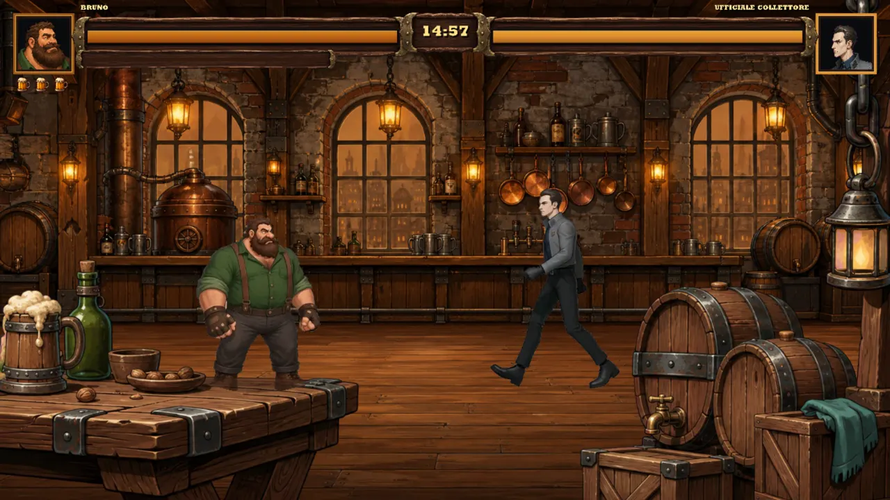 Brawlbeards gameplay in a tavern with Bruno facing an officer